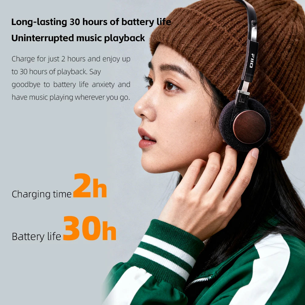 FIIO EH11 On-Ear Bluetooth Headphones, Powerful Bass & LDAC Hi-Res Audio, Lightweight Retro Design, 30H Battery, Dual Device & A