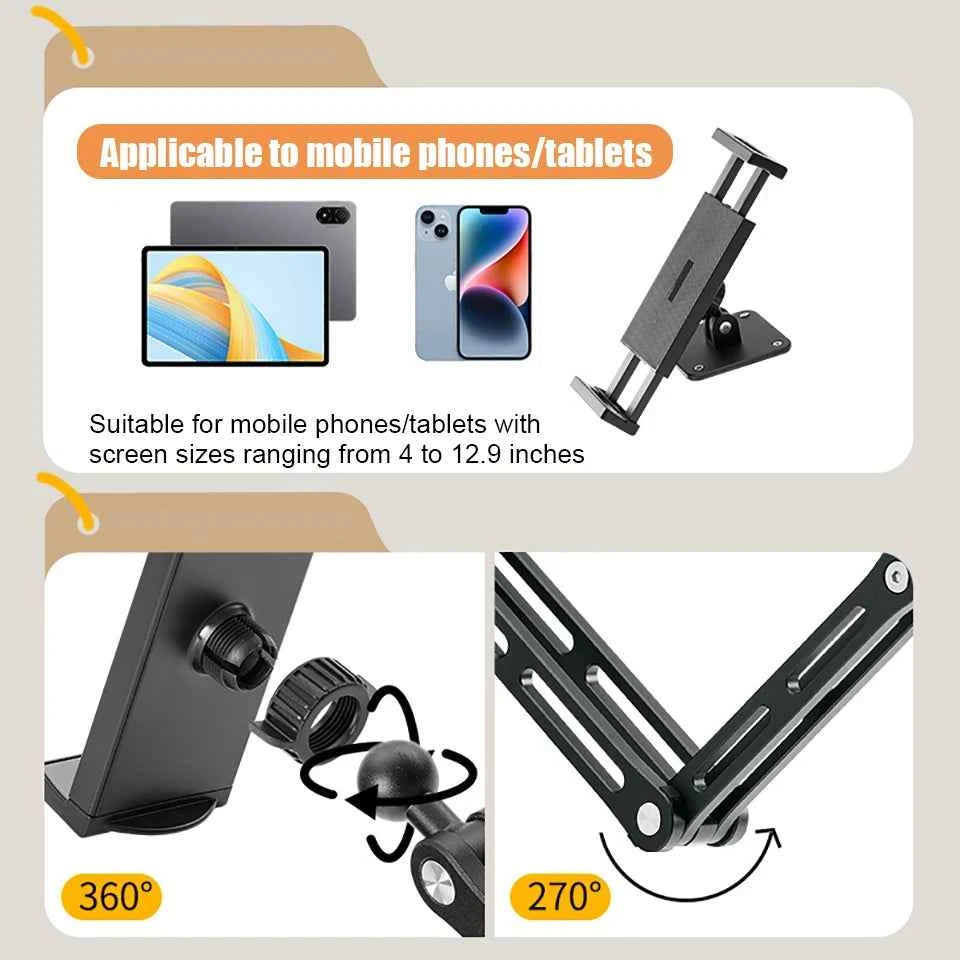 Adjustable Tablet Wall Mount Phone Stand Long Arm 360 Degree Rotatable Cantilever Desk Bed Holder for 4.7-12.9 inch Support iPad