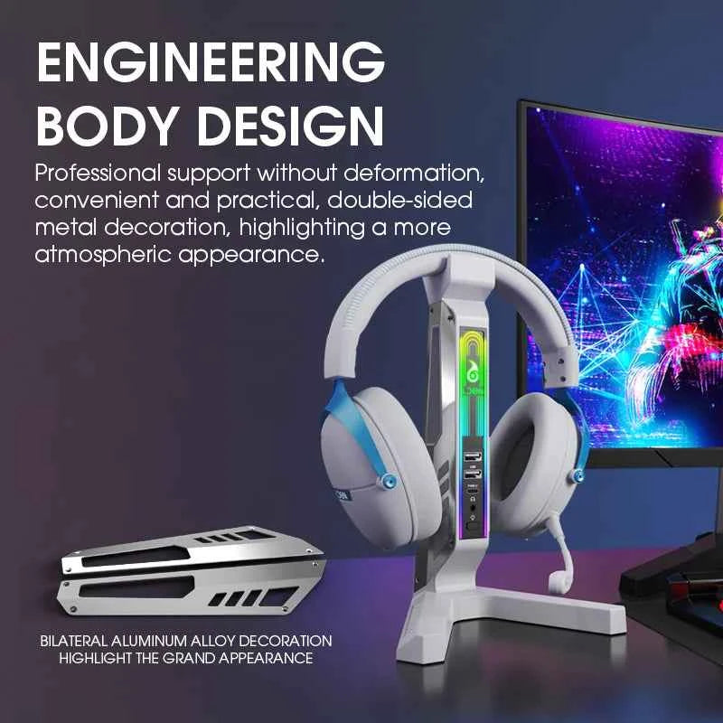 RGB Gaming Headset Stand with Sound-Activated Lights, 11 Modes LED USB Charging Dock, Headphone Holder for PC Gamer