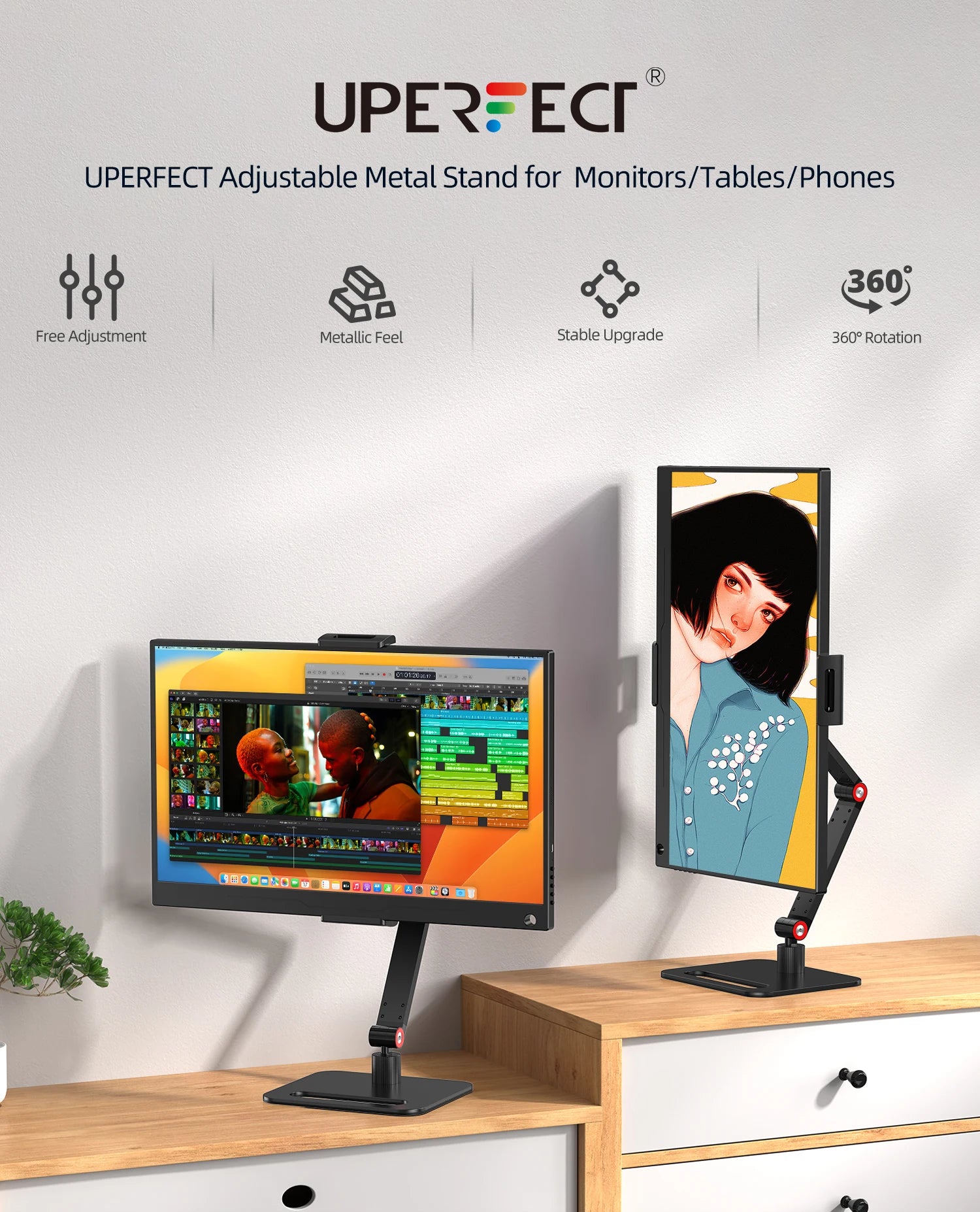 UPERFECT  360° Adjustable Portable Monitor Holder Metal Stand for 4.7-18 Inch Screen No Drilling Vesa Laptop Gaming Expandable