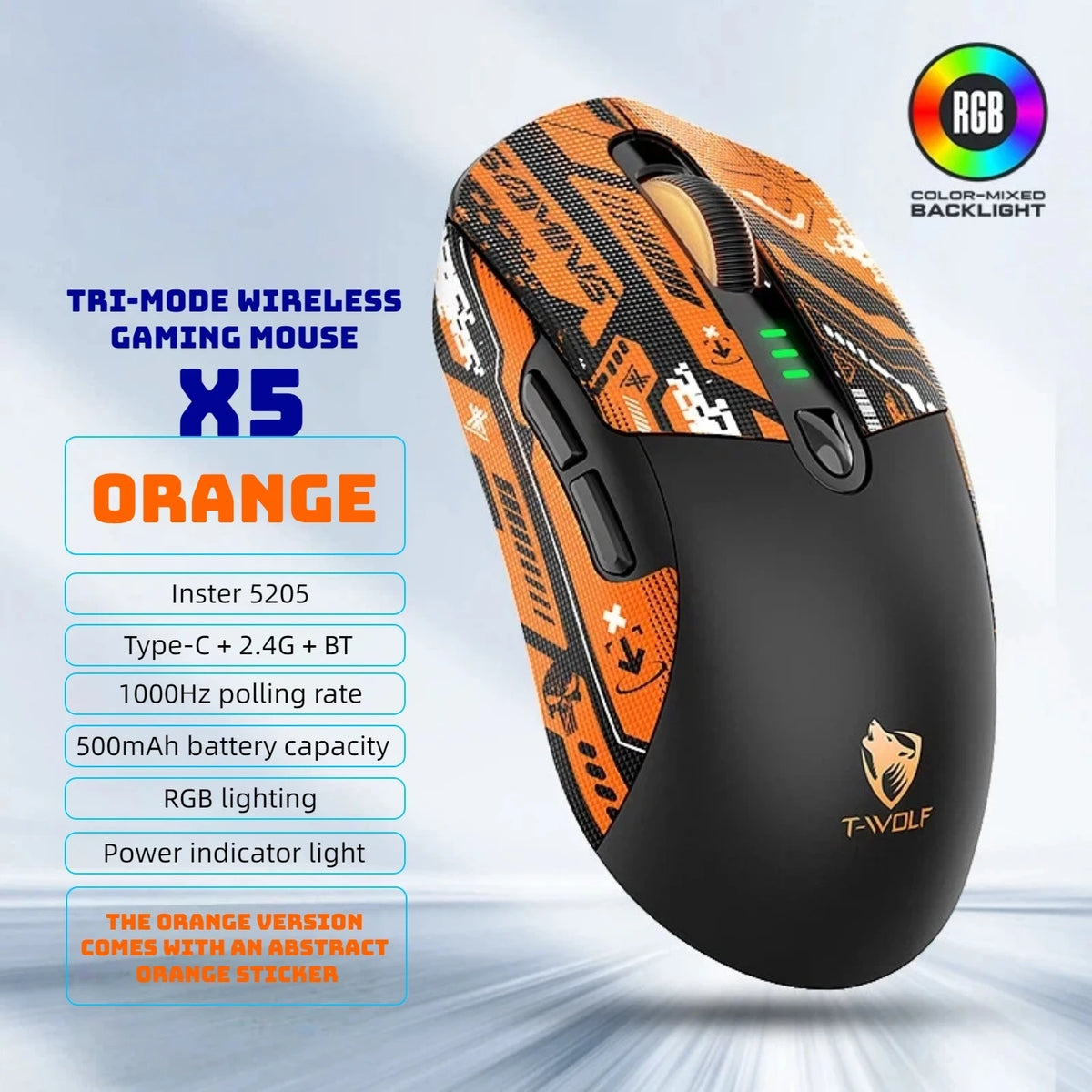 Tri-mode Wireless Gaming Mouse RGB 1000Hz Rechargeable Ergonomic Bluetooth Mouse with Battery Display for PC Mac