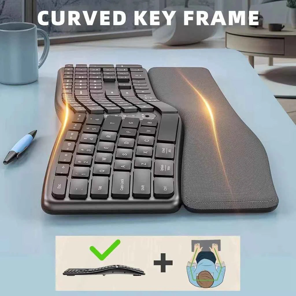 2.4G Wireless Keyboard Mouse Combo,Comfortable Natural Typing,Palm Rest,Multi-Device Bluetooth Rechargeable Keyboard Set