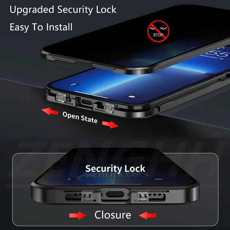 Double Glass Anti-Peep Privacy Magnetic Adsorption Case For iPhone 15 14 13 12 Pro Max 15Plus With Camera Lens Protection Cover