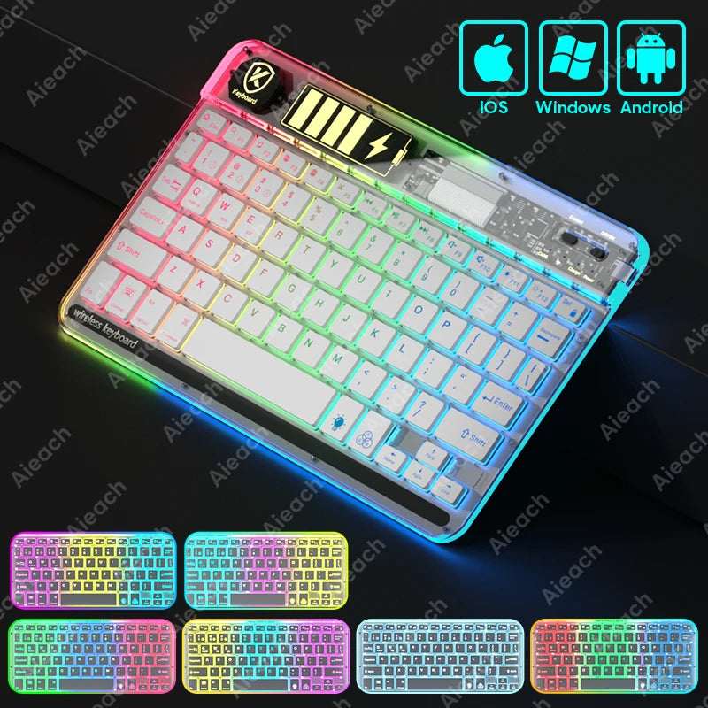 Transparency Bluetooth Keyboard For Tablet Phone Wireless Keyboard Korean Russian French Arabic Tablet for iPad Android