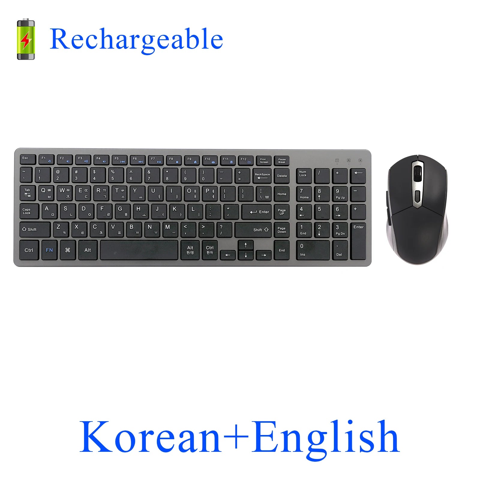 Wireless Keyboard and Mouse Combo Rechargeable Russian Korean English Keycap Slim Computer Keyboard & Silent Mouse Set