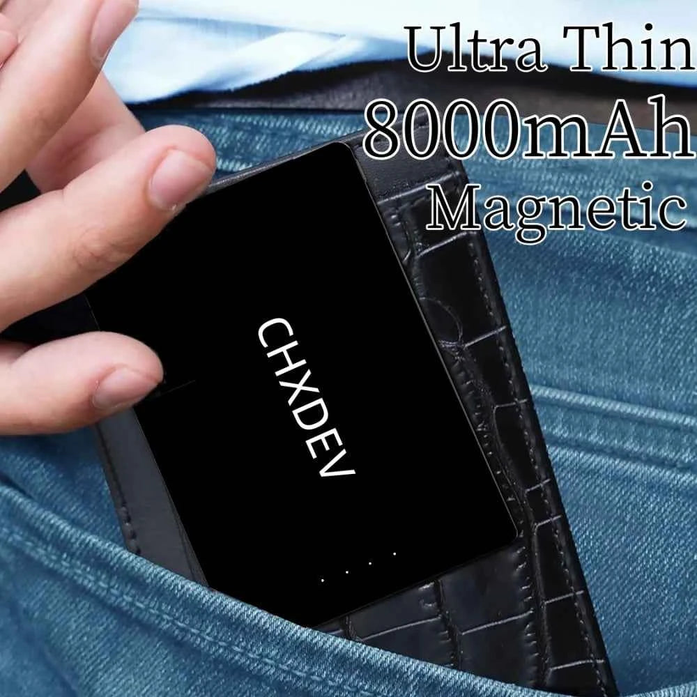 CHXDEV Ultra-Thin Magnetic Power Bank Ultra-Slim 8000mAh Charger , Mini Power Banks For Card Holder Wallet, For IPhone XIAOMI
