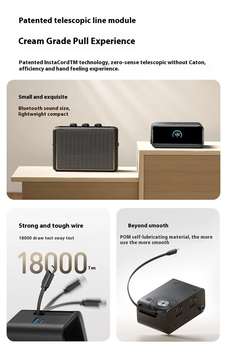 Anker Nano Charging Station USBC Power Strip 2.3 ft Anker InstaCord Retractable Cable 100W Fast Charging Desktop Chinese display