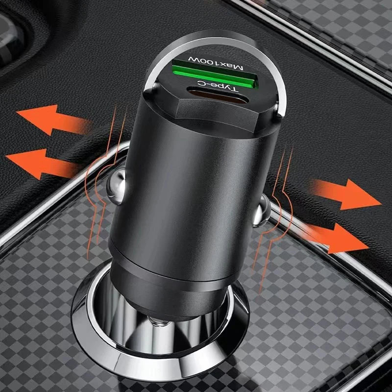 100W USB Car Charger Lighter Fast Charging USB Type C Car Phone Charger Adapter for iPhone Xiaomi Samsung Quick Charge 3.0 QC3.0