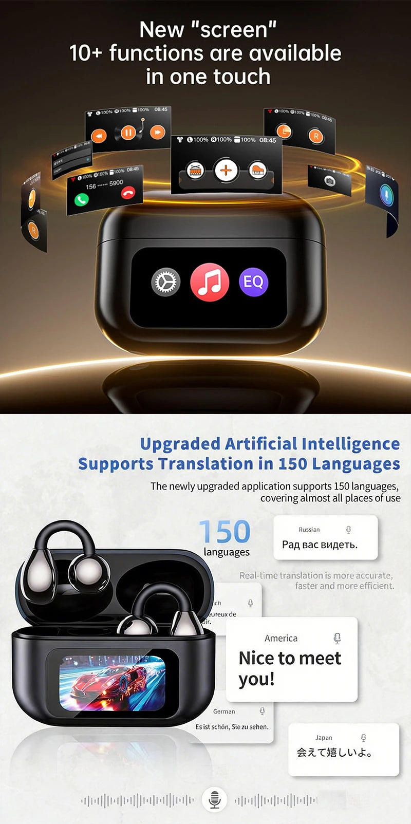 UYUXIO TWS AI Language Translator Earphone for iPhone Android with 144 Online Languages Real Time Translation Earbuds for Travel