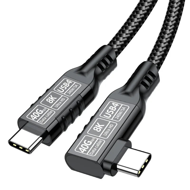 Thunderbolt4 Cable USB4 Elbow 90 Degree Angle Cable PD240W 40Gbps Type-C Thunderbolt3 Data Charging Cable For Carplay Laptop SSD