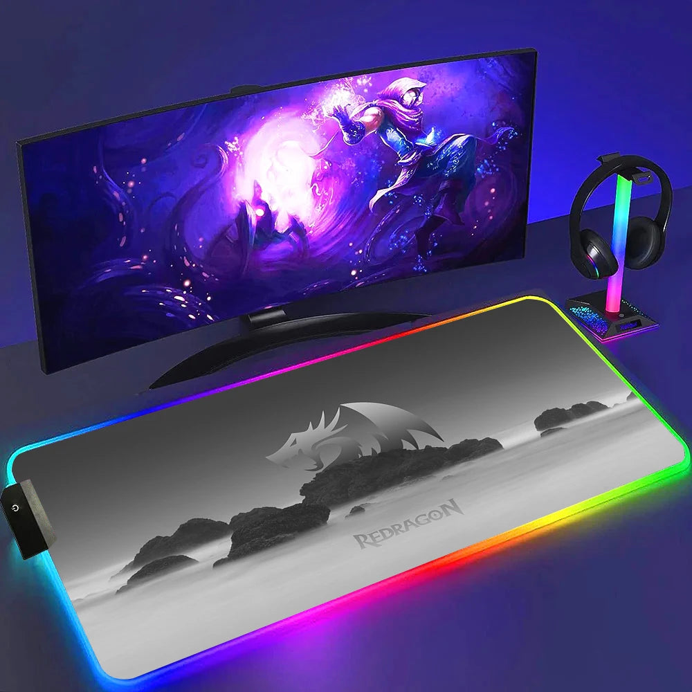 Redragon RGB LED Gaming Mouse Pad Rug Cool Anti-skid Keyboard Mat Computer Desk Accessories Mousepad Luminous Laptop Game Mats