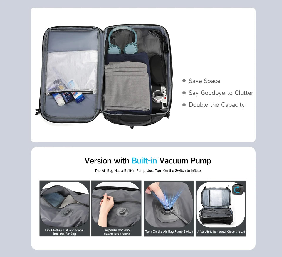 Tigernu Vacuum Compression Backpack Men Women Expandable Travel Backpacks Luggage With USB Large Capacity For 17 Laptop Back