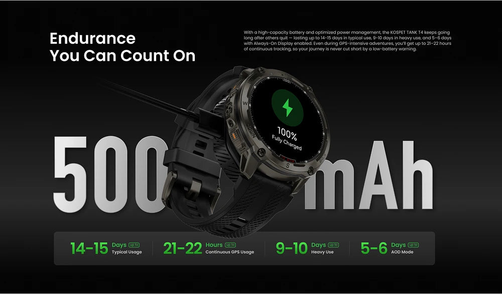 KOSPET Tank T4 Smart Watch for Men 6-Sat GPS Offline Maps 10ATM Waterproof Heart Rate Diving Skiing Hiking for Android iOS