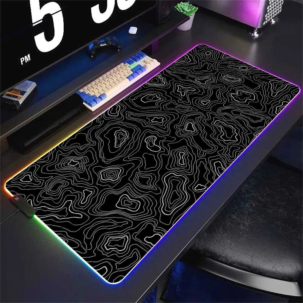 LED Desk Mat Black and White Lines RGB Computer Mouse Pad Gamer Cabinet Luminescence Abstract Mousepad Keyboard Gaming Deskmat