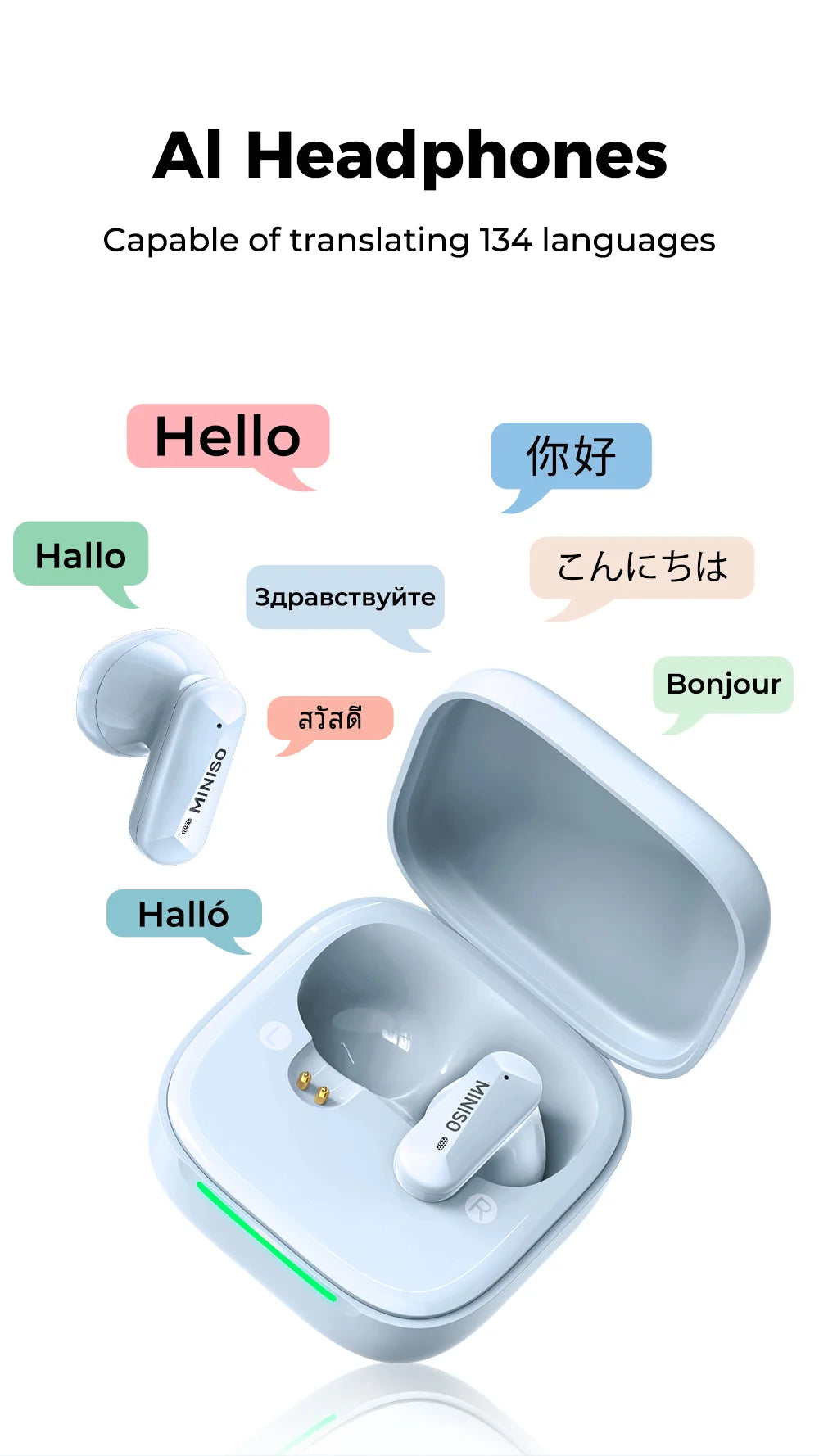 MINISO MS119 Wireless Bluetooth Earphones Ai Translator Headphones Low latency Earbuds 50Hrs Playback More Comfortable to wear