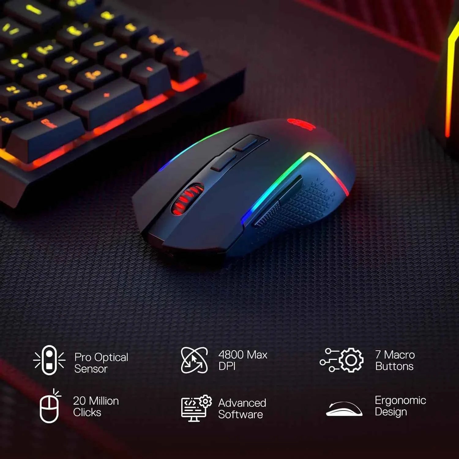 Redragon S142 Wireless Gaming Keyboard & Mouse Combo, 98 Keys K515 PRO Wireless  Keyboard and4800 DPI  2.4Ghz Gaming Mouse