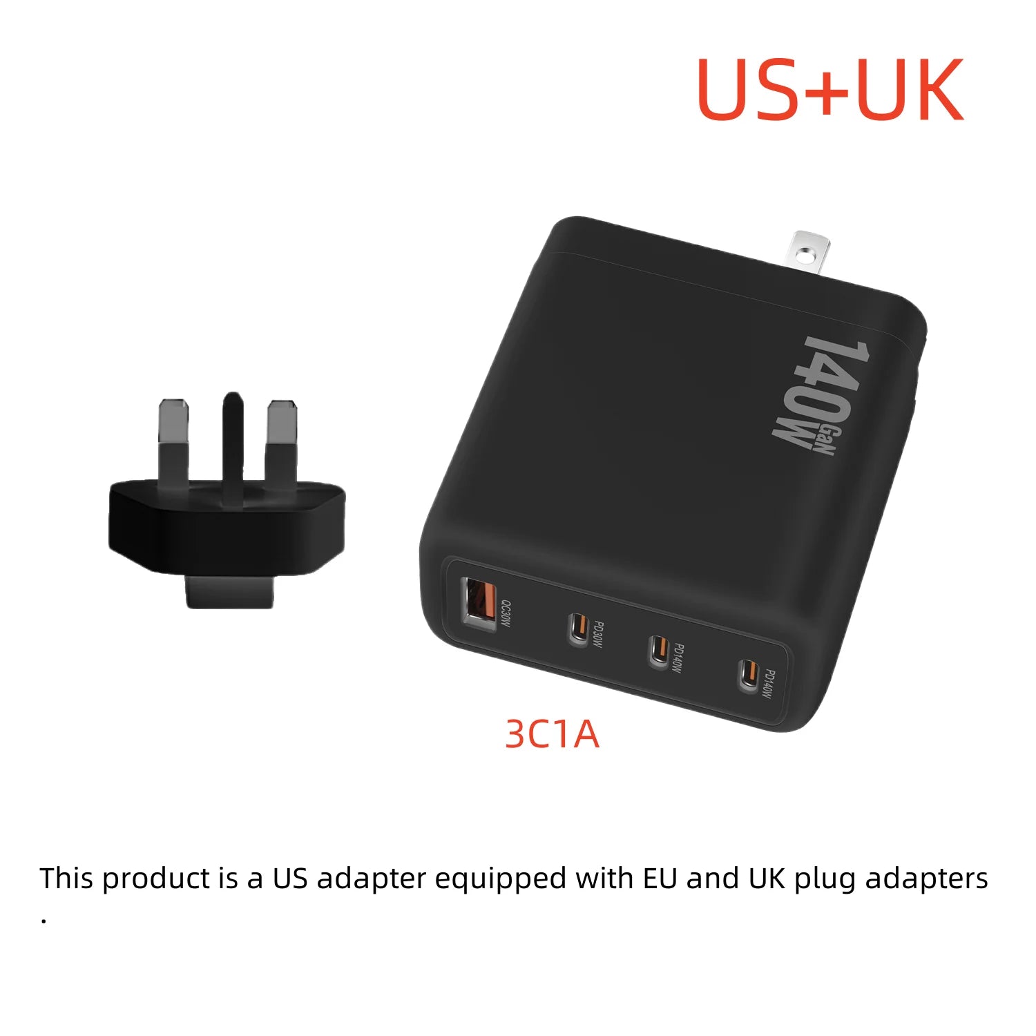 New 140W Multi-Port GaN Charger PD3.1 3C1A Super Fast Charging Head Compact Portable for Mobile Phones