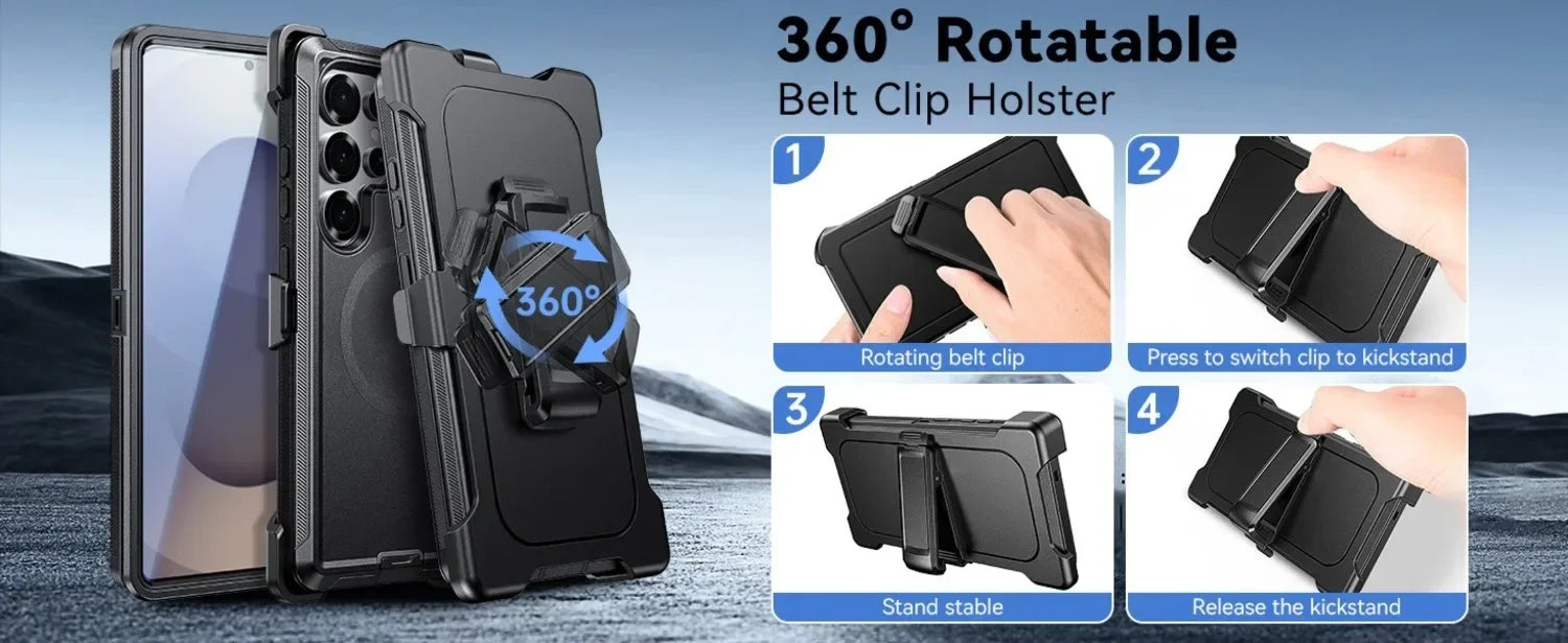 Military Armor OTT For Magsafe Charge Case For Samsung S26 Ultra S25 S24 S23 S22 Plus FE Edge Hard PC+TPU Clip Bracket  Cover