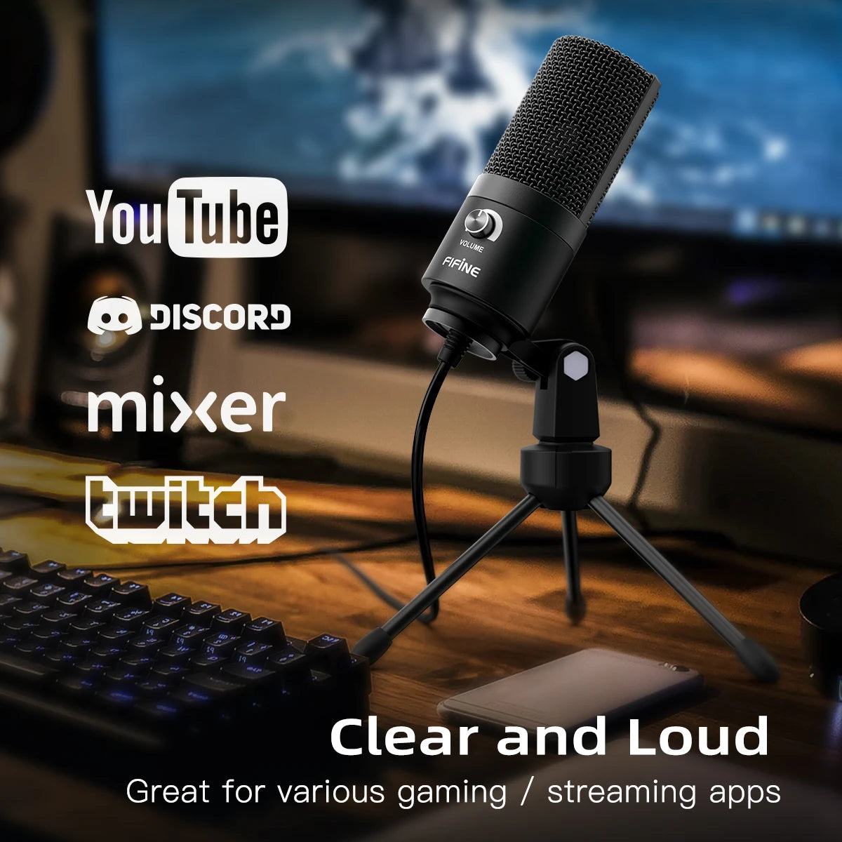 FIFINE K669B USB Condenser Microphone with Gain Knob, Metal Recording Mic for Home Studio, Podcasting, Voice-over, Laptop, Windows - WinSupport Tech