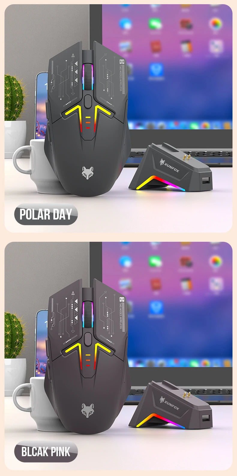 H2 Mouse, lightweight S205, three-mode wireless Bluetooth mouse for gaming, charging, RGB lighting, suitable for