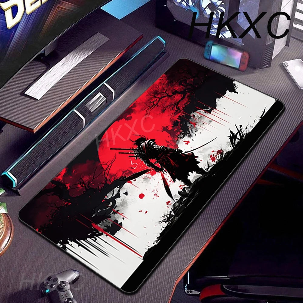 Japanese Sakura Samurai Black Mouse Pad Computer Gamer Table Mat Desk PC Mousepad 900x400 Gaming Computer Mat Laptop Accessor
