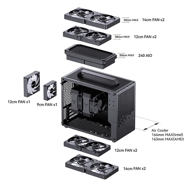 JONSBO Z20 MATX ATX PC Case Chassis 20L Detachable Handle Case 163mm Air-Cooled Graphics Card Type-C Desktop Small Space 컴퓨터 케이스