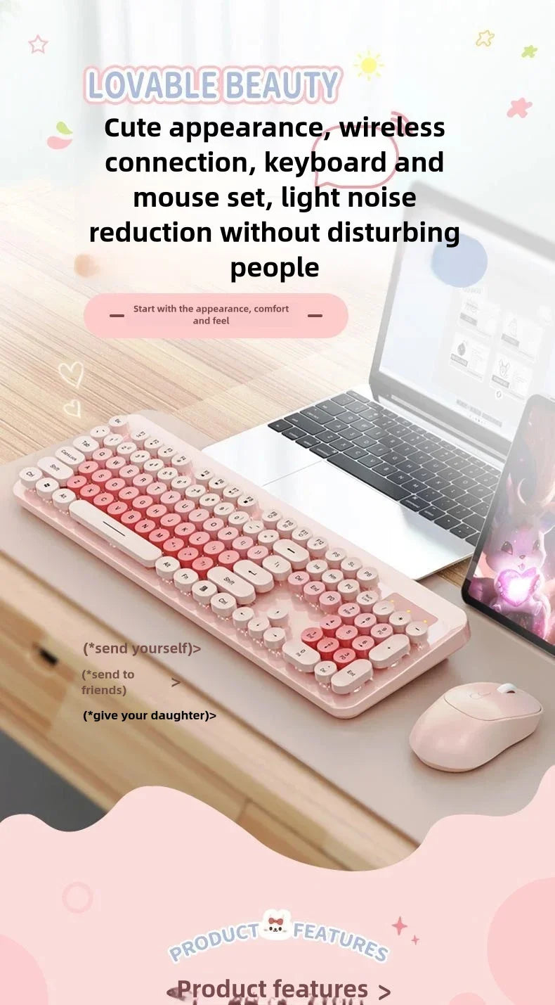 Green Wireless Keyboard And Mouse Set Punk Desktop Laptop Office Color Fingerboard
