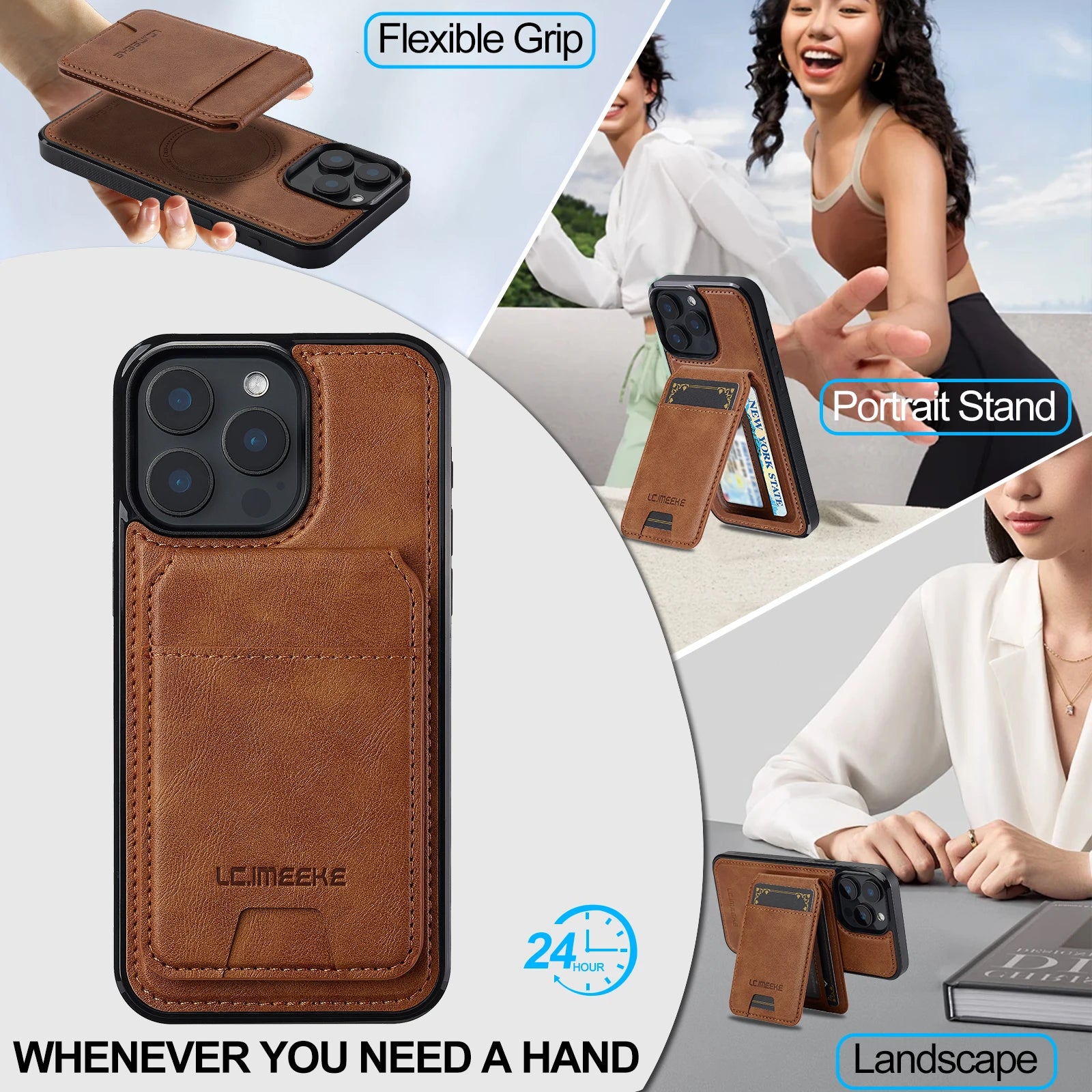 2 in 1 Detachable Leather iPhone Case with Card Pocket - Magnetic Cover for iPhone 17 pro Max 17 Air 15 14 13 12 11 pro Max