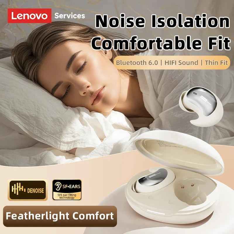 Lenovo LE203 Wireless Bluetooth 6.0 Sleep Headphones Small Lightweight Comfortable In-Ear Earphone Long Battery Life With Mic