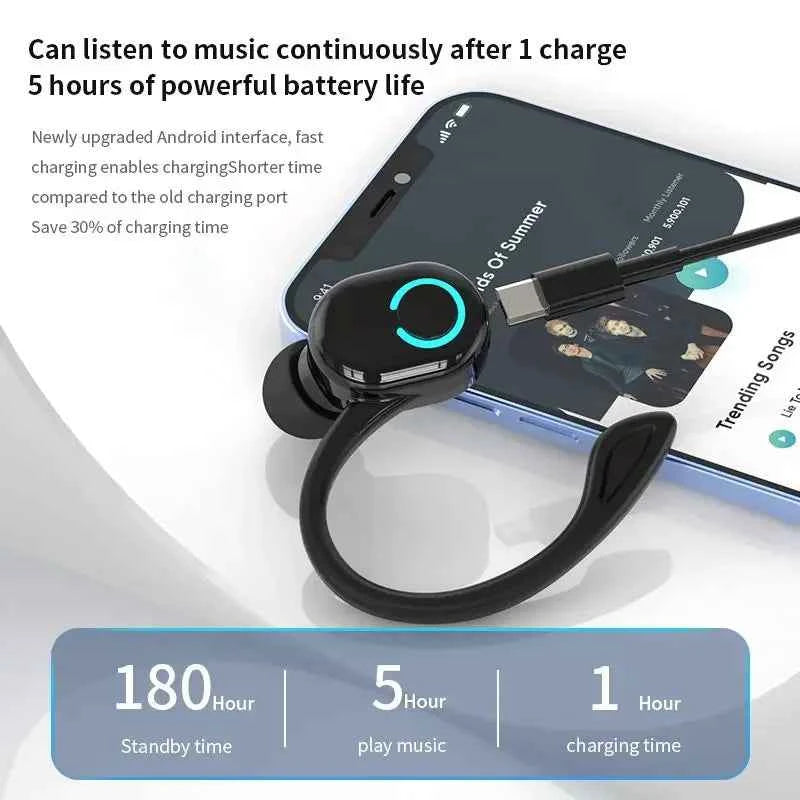 Bluetooth 5.2 Business Wireless Headphone Ear-Hook Mini HIFI Bass Noise Cancelling Earphone With Mic Earbud Sport Game Headset