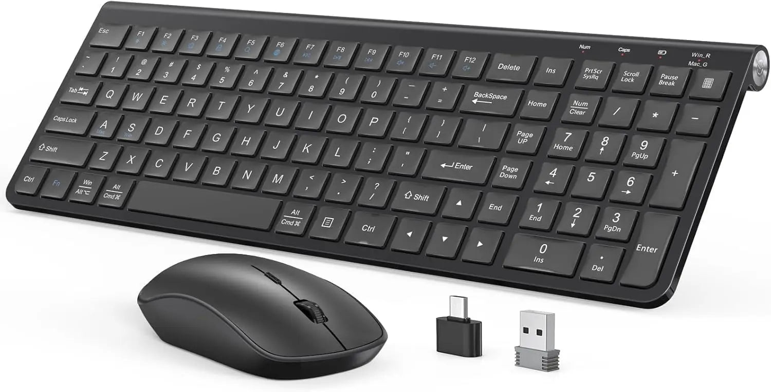Ergonomic wireless keyboard and mouse, ultra-thin and compact design French AZERTY/ American QWERTY quiet,USB-A and USB-C ports.