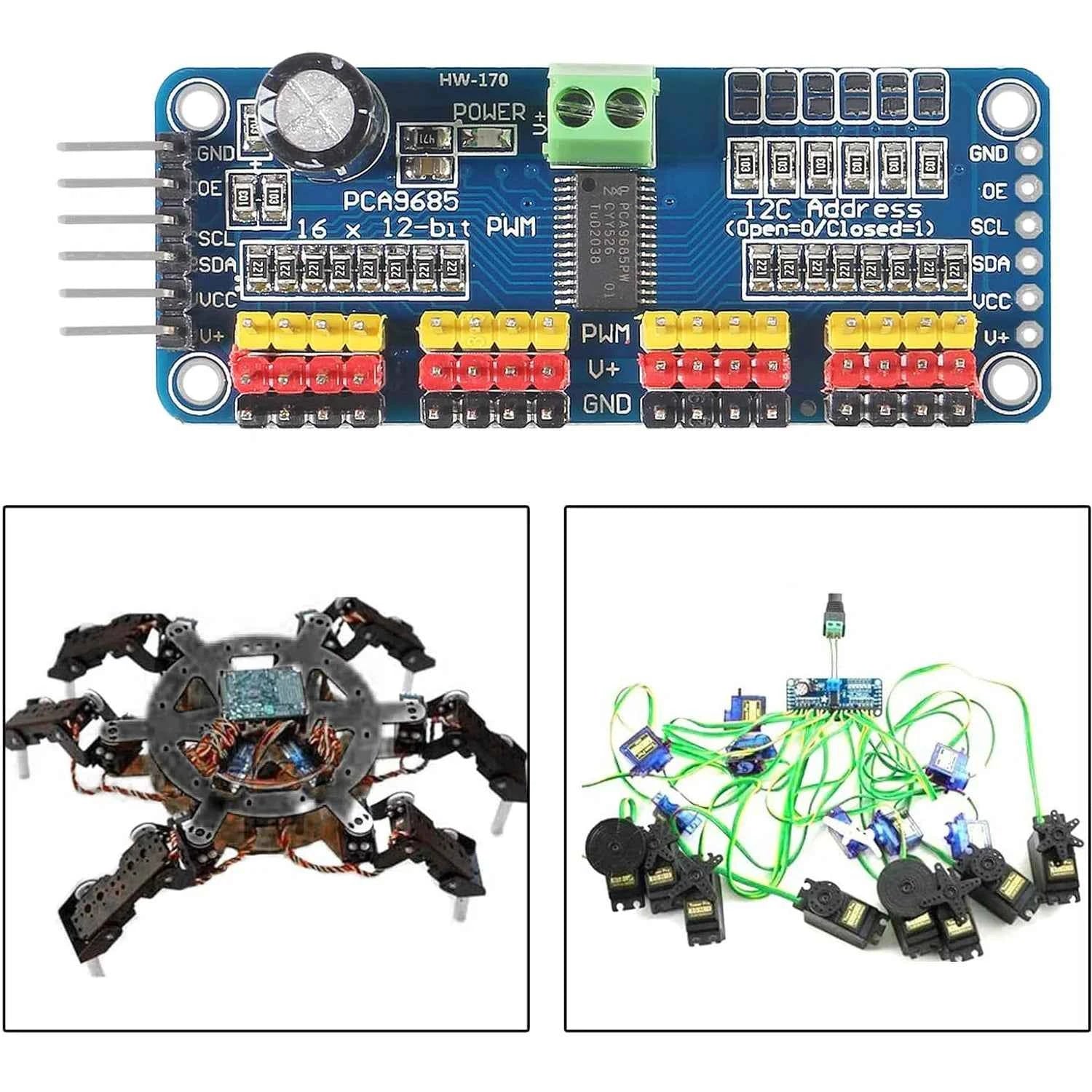 Aokin 1PCS 16 channel PWM Servo Servo Drive Board Robot Controller IIC Interface Driver Module PCA9685 For Raspberry Pi