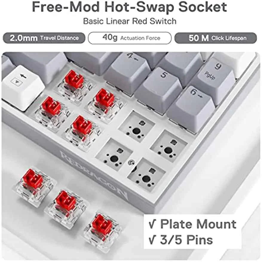 Redragon K628 75% Wired RGB Gaming Keyboard, 78 Keys Hot-Swappable Compact Mechanical Keyboard Hot-Swap Socket,  Red Switch