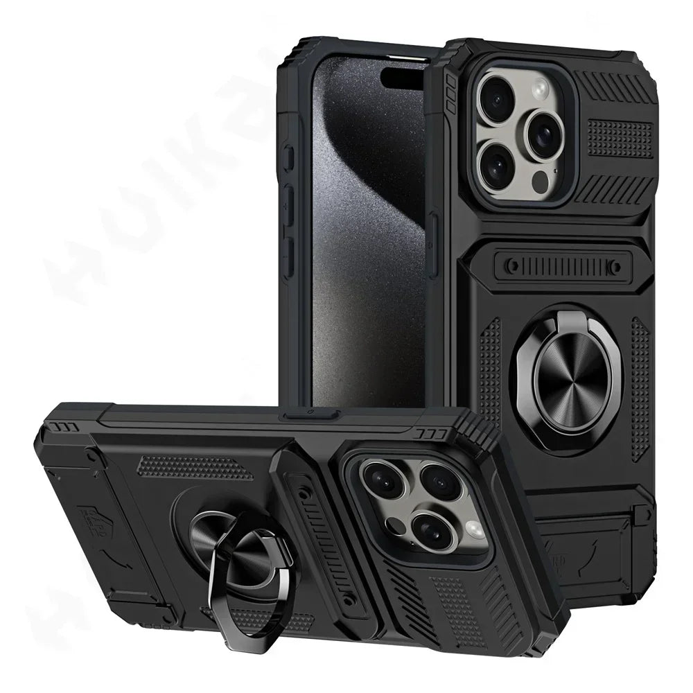 Case For iPhone 11 13 14 15 16 Pro Max 14 15 16 Plus 11 Magnetic Rotated Ring Kickstand Heavy Duty Drop Protection Wallet Cover