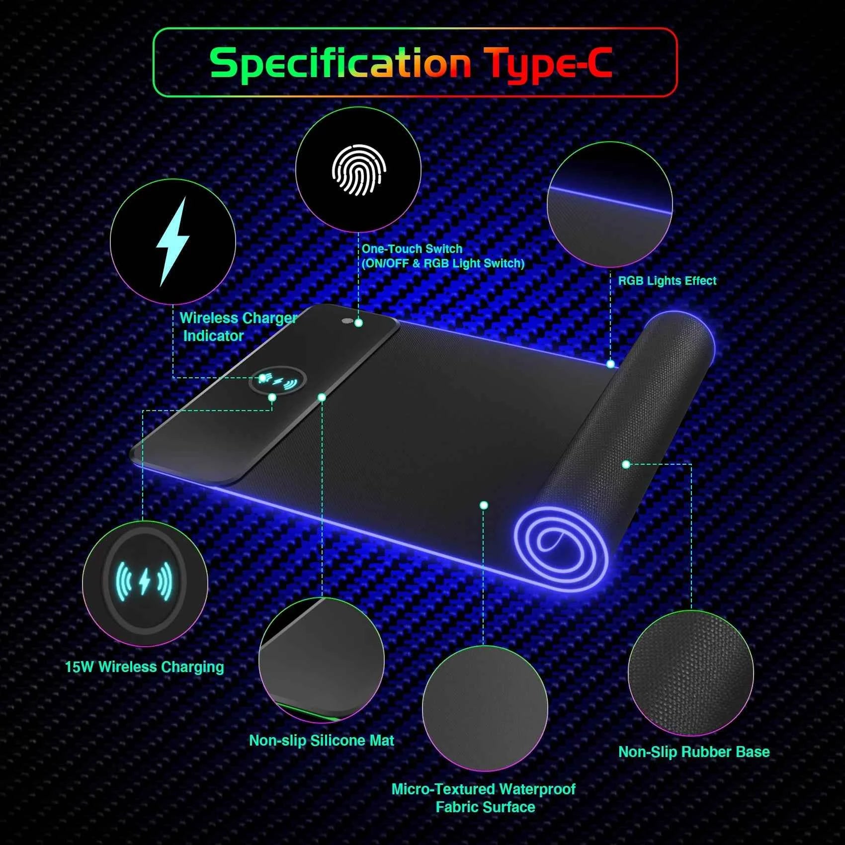 Wireless Charging RGB Luminous Mouse Pad Charger Phone Gaming Mousepad Keyboard Game Table Pad Laptop Mouse Mat Deskpad Mausepad