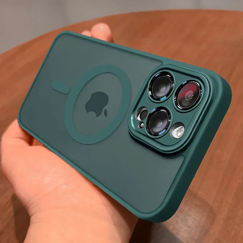 Magnetic Luxury Lens Protector Matte Translucent Case For iPhone 17 16 15 14 13 12 11 Pro Max For Magsafe Wireless Charger Cover