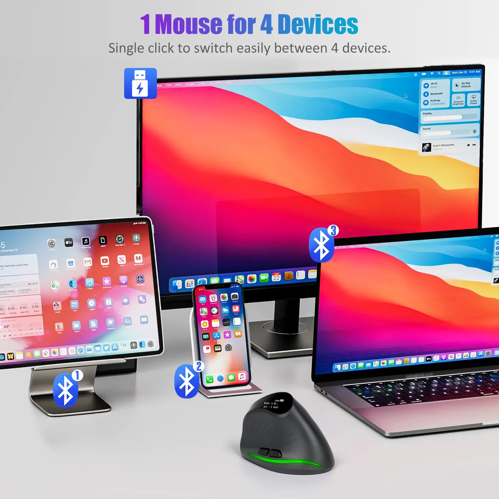 Lefon 2.4G Ergonomic Wireless Mouse Rechargeable Vertical Mouse Gaming Mice for PC Laptop MacOS Office F35C/F35B/F35 Model 버티컬 마