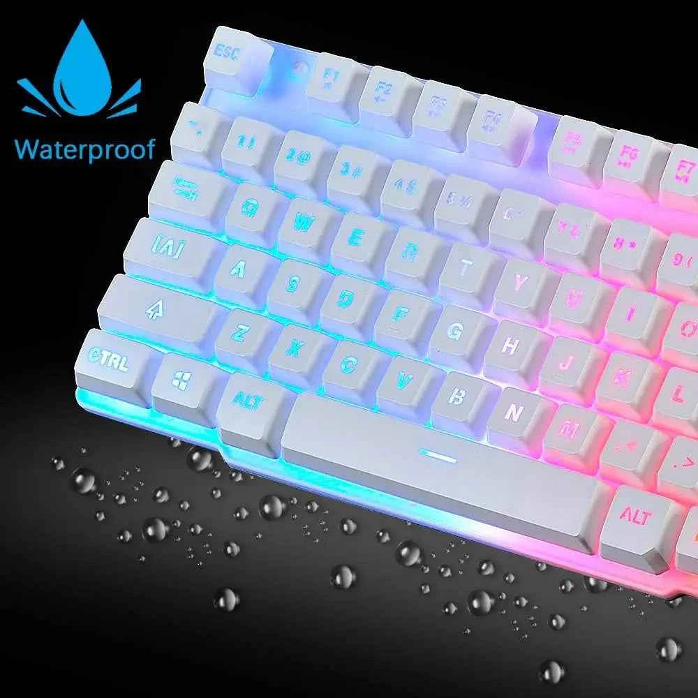 US Layout Gaming Keyboard and Mouse Set Ergonomic Rainbow Backlit Rainbow + 2400DPI 6 Button Mouse Rainbow LED + Mouse Pad