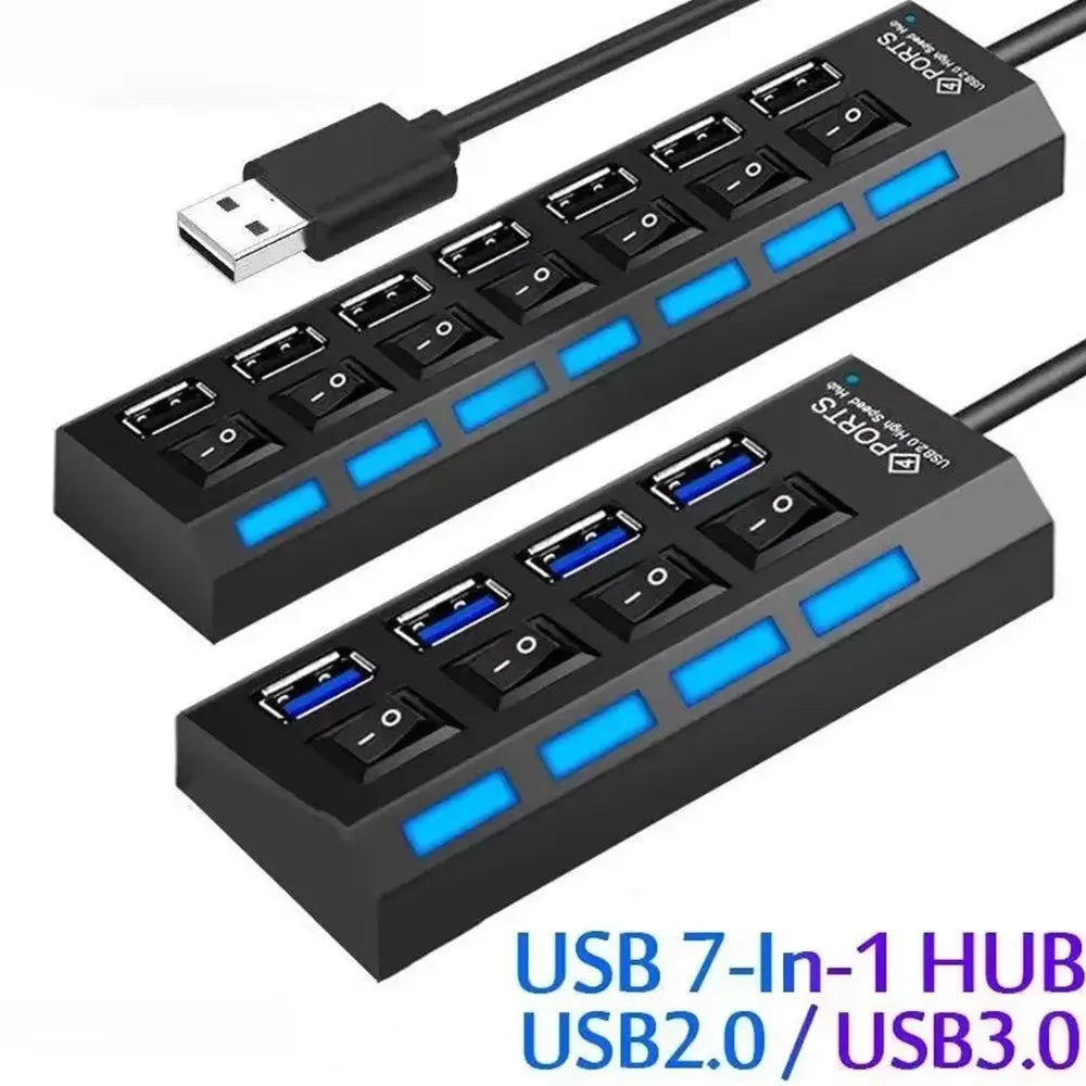 7-Port USB 2.0 Hub with Independent Switches & LED Indicators