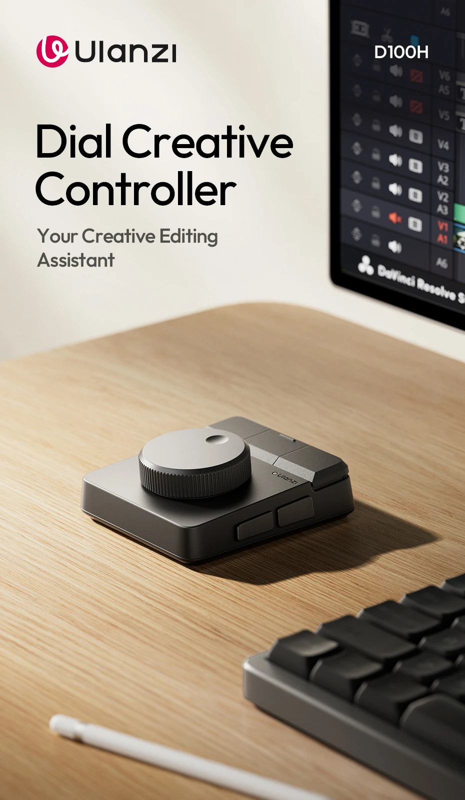 Ulanzi D100H Dial Creative Controller Wireless Buletooth for Video Photo Editing Dial Intelligent Studio RGB Keypad Controller