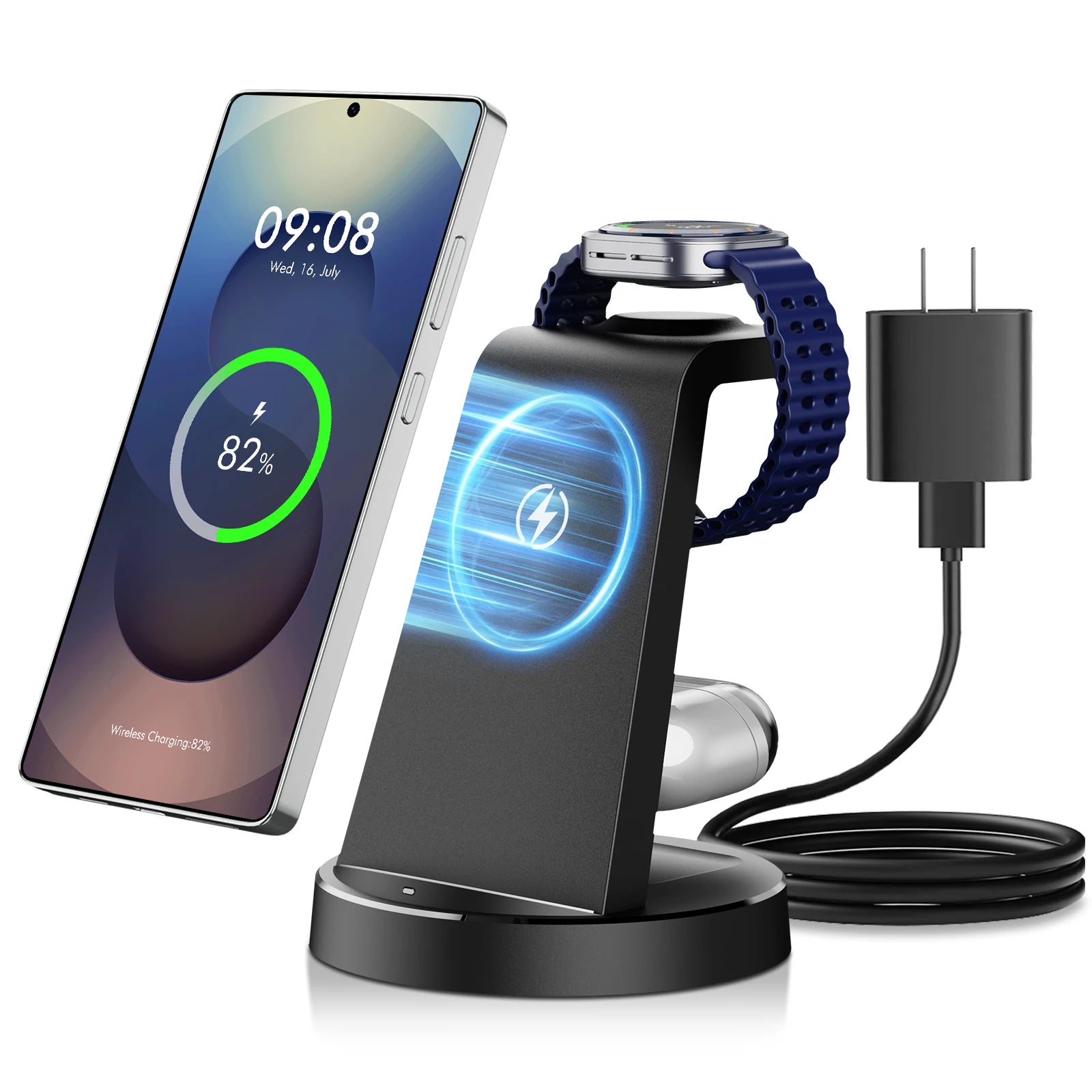 3 in 1 Magnetic Wireless Charger Dock Station 15W Foldable Fast Charging Multi-Device For Samsung S25 S24 S23 S22 Galaxy Watch iPhone