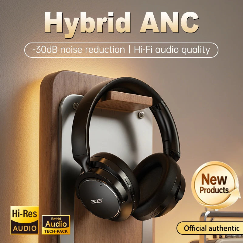 Acer Ohr560 Wireless Bluetooth Headset, Full-Ear Foldable Headphones with Built-In Microphone, Stereo Sound, Active Noise Reduction, Compatible with 3.5mm Audio Cable, Suitable for Work, Travel, and Gaming