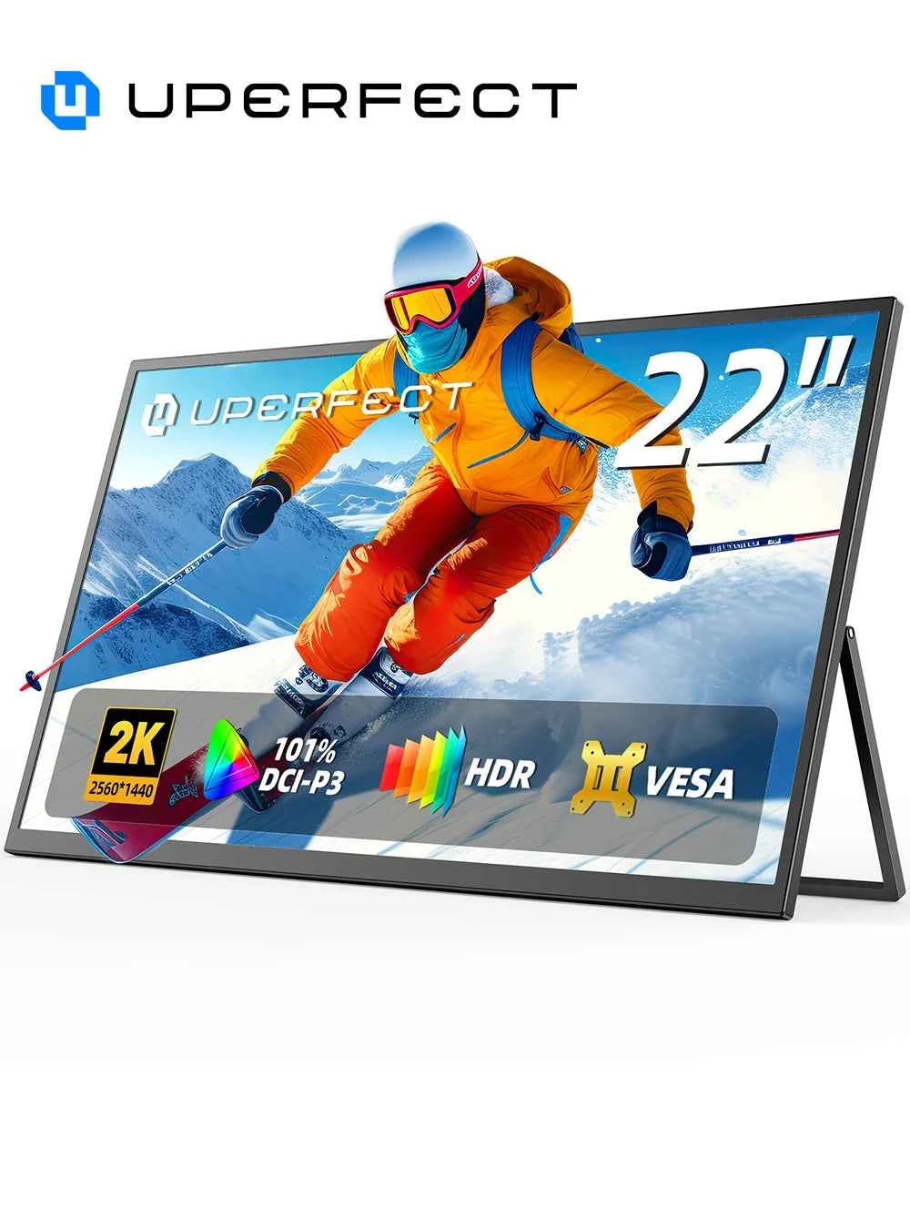 UPERFECT 22' 2K Portable Monitor W/VESA & 180° Adjustable Stand 2560 * 1440 QHD FreeSync IPS HDR Large Gaming Display For Travel
