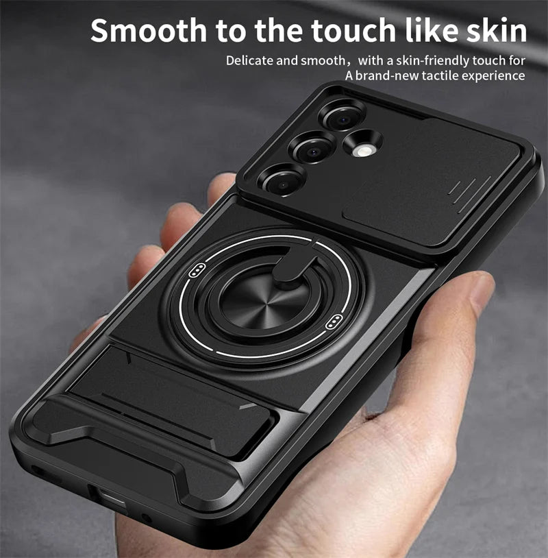 Case For Samsung Galaxy S26 S25 S24 S23 S22 Ultra PLus S26 Edge S25FE S24FE Armor Magnetic Stand Holder Ring Lens Protect Cover