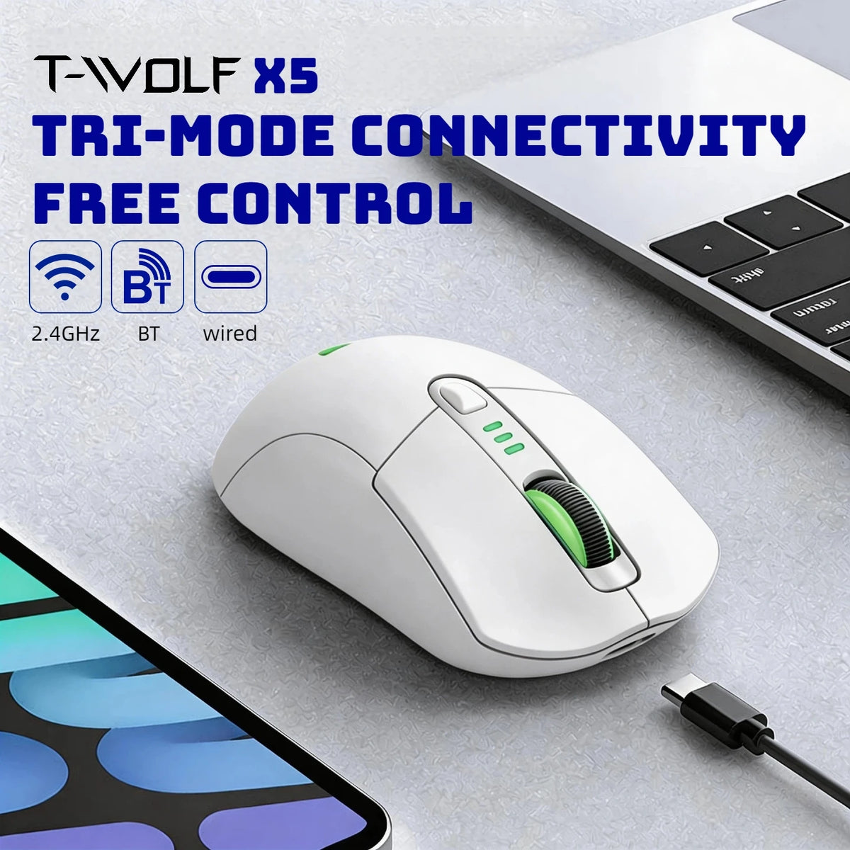 Tri-mode Wireless Gaming Mouse RGB 1000Hz Rechargeable Ergonomic Bluetooth Mouse with Battery Display for PC Mac