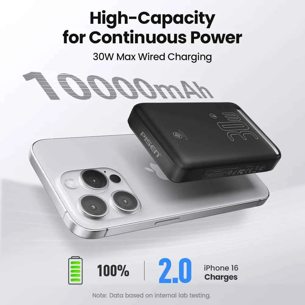 PISEN PD 30W Qi2 15W Wireless Magnetic Power Bank 10000mAh With Stand Fast Charging CCC Powerbank For MagSafe iPhone 17 16 15 14