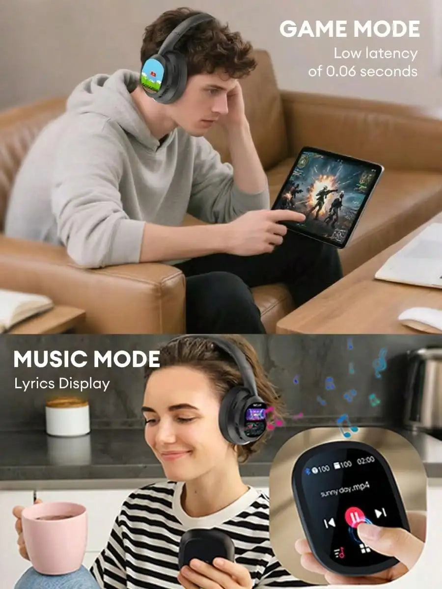 AI Translation Wireless Headphones, Magnetic LCD Touch Screen, Foldable Retractable Design, Real-time 115 Languages Translation, BT6.0, Multi-functions for Photo, Flashlight, Alarm & Voice Recording, AUX Wired Supported