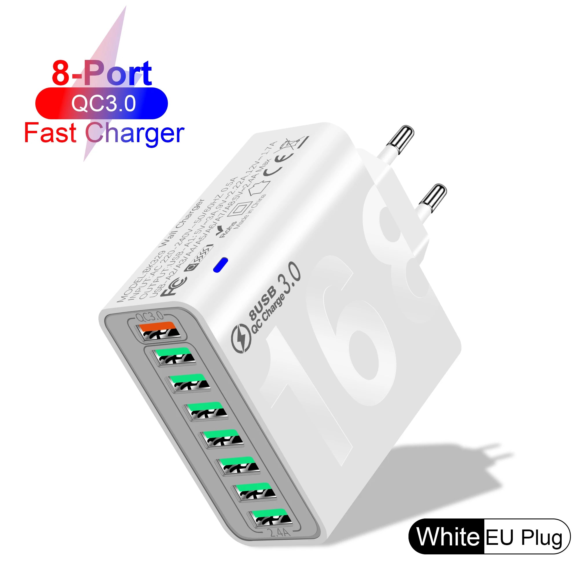 QC3.0 8 Port Fast Charging USB Charger EU/US Wall Charger For Phone Adapter For iPhone Xiaomi Huawei Samsung