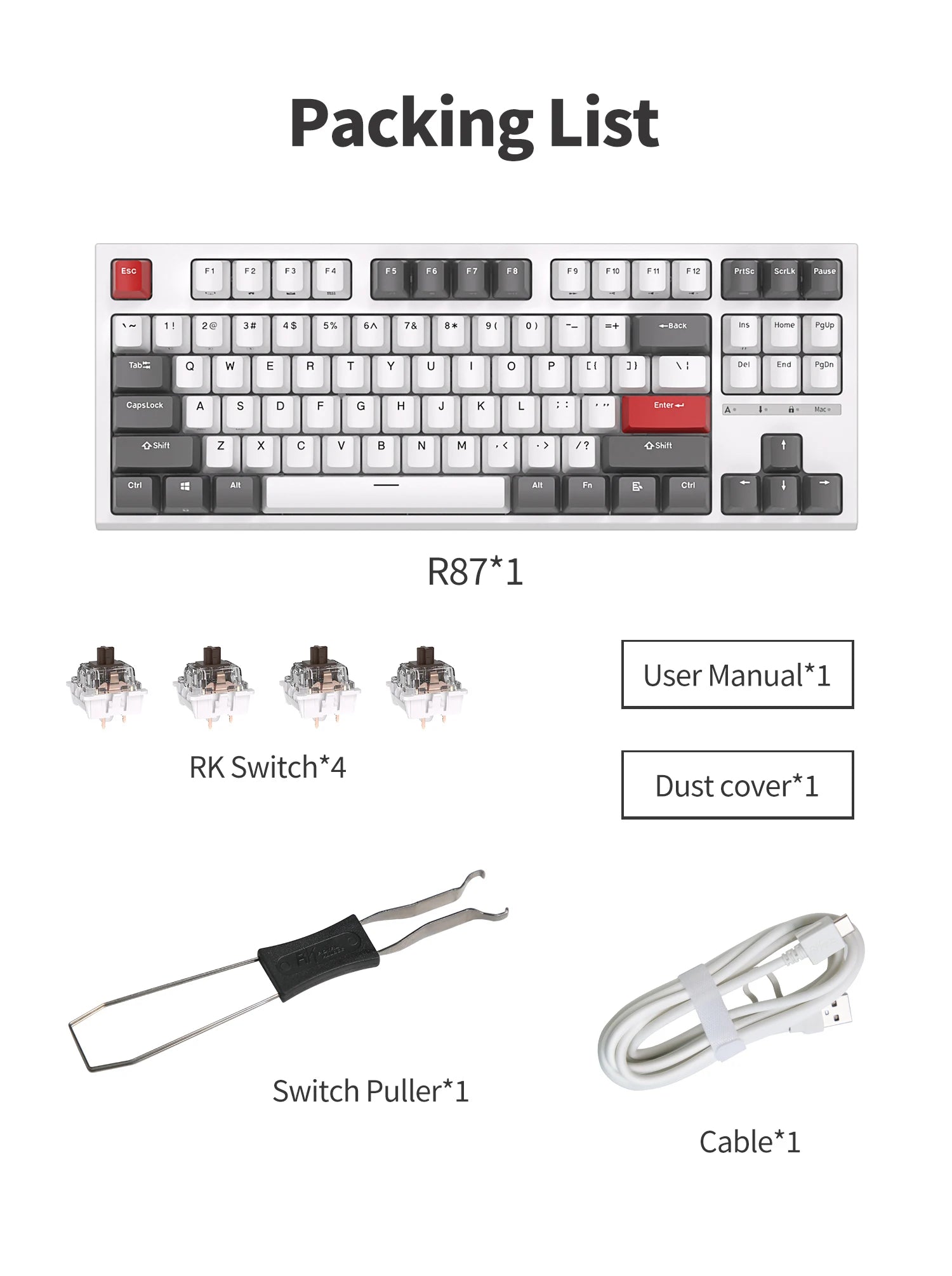 RK ROYAL KLUDGE R87 Russian Mechanical Keyboard 87 Keys RGB Backlit Hot-swappable Wired Gaming Keyboard Customised Keycaps