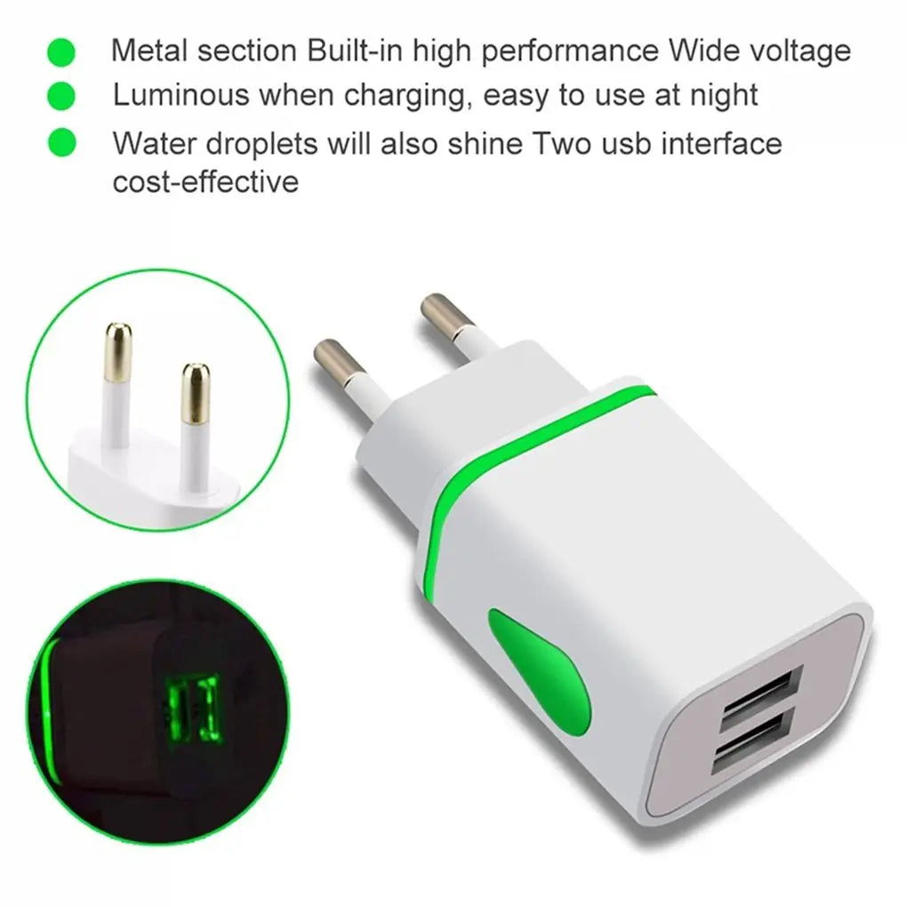 USB Wall Charger for Samsung Xiaomi Dual Port 2A Output Travel Plug Power Adapter Compatible for Phone EU/US Plug